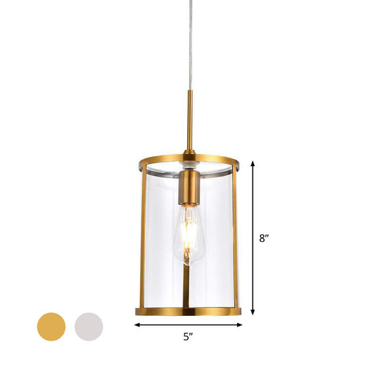 Modern Clear Glass Cylinder Pendant Light - 1-Bulb Gold/Nickel Hanging Lamp For Living Room’