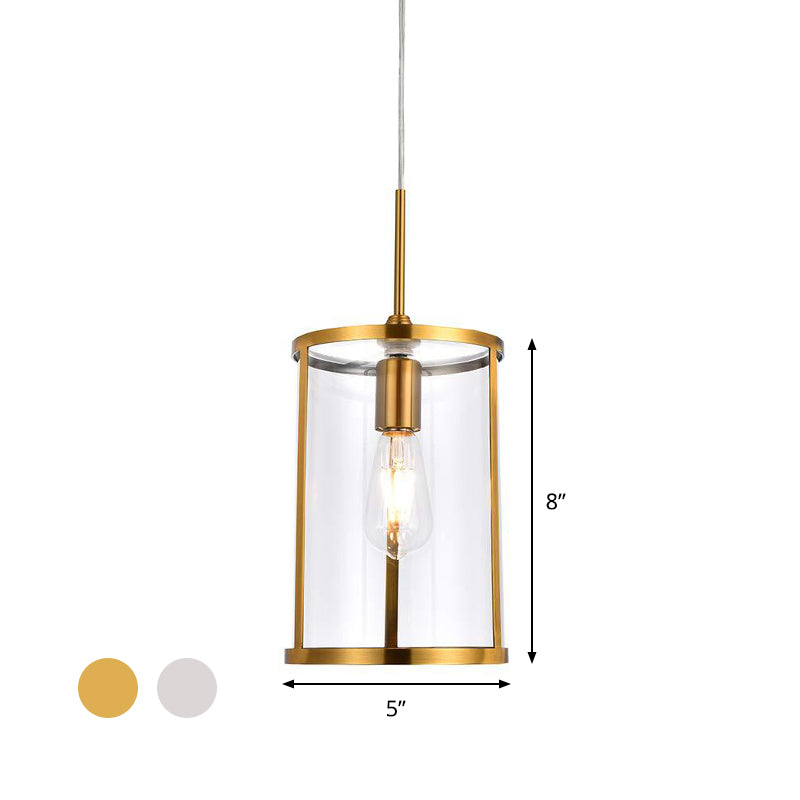 Modern Clear Glass Cylinder Pendant Light With Gold/Nickel 1-Bulb Hanging Kit For Living Room