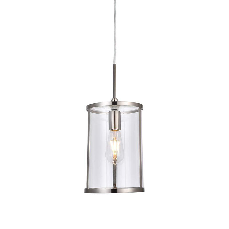 Modern Clear Glass Cylinder Pendant Light - 1-Bulb Gold/Nickel Hanging Lamp For Living Room’