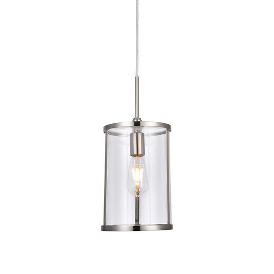 Modern Clear Glass Cylinder Pendant Light - 1-Bulb Gold/Nickel Hanging Lamp For Living Room’