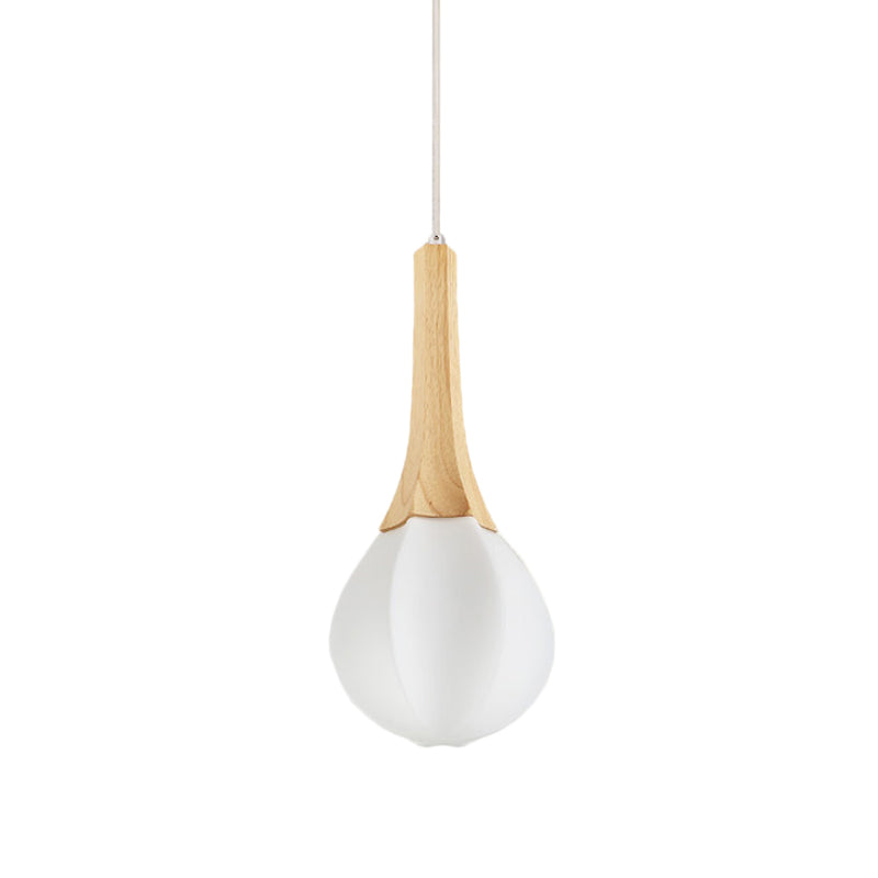 Minimalist Wood Ceiling Lamp With Milk White Glass Prismatic Teardrop Pendant And 1 Light Suspension