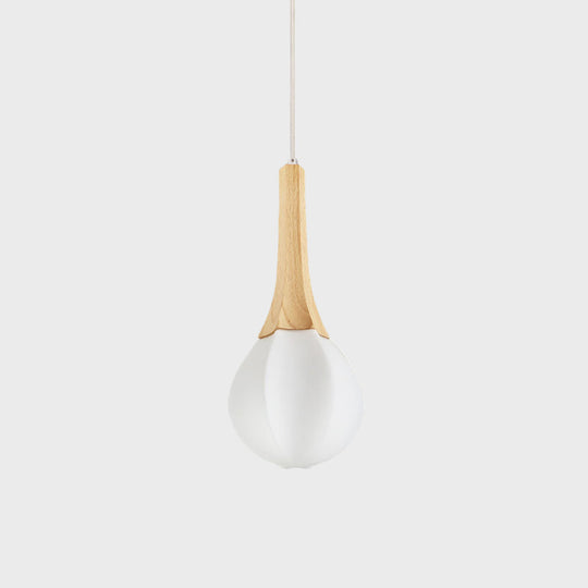 Minimalist Wood Ceiling Pendant Light With Milk White Glass Prismatic Teardrop - 1-Light Suspension