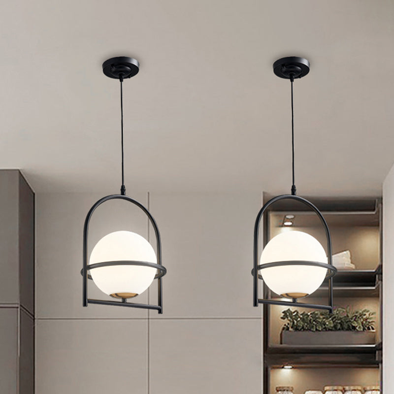 Modern Ball Suspension Light With Birdcage Design Opal Glass 1 Bulb 9’/11’ Wide Bedside Ceiling