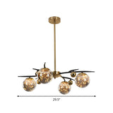 Contemporary Brass Globe Chandelier With Glowworm Design - Smoke Gray Glass 4/6 Lights
