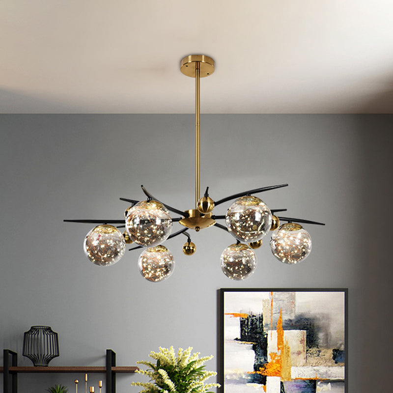 Contemporary Brass Globe Chandelier With Glowworm Design - 4/6 Lights Smoke Gray Glass Radial