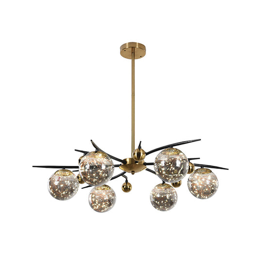 Contemporary Brass Globe Chandelier With Glowworm Design - 4/6 Lights Smoke Gray Glass Radial