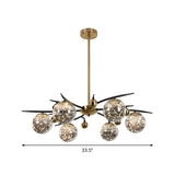 Contemporary Brass Globe Chandelier With Glowworm Design - Smoke Gray Glass 4/6 Lights