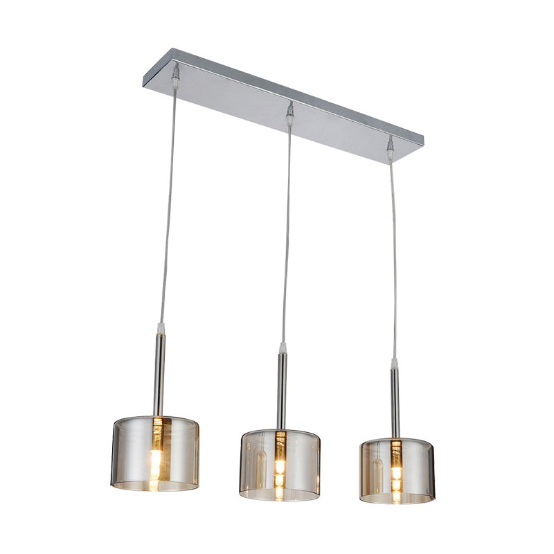 Modern Chrome Suspension Light With Clear Glass Shades - Ideal For Restaurants (3-Bulb)