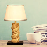 Conic Fabric Night Table Lamp - Traditional 1-Light Bedroom Desk Light In White/Brown With Resin