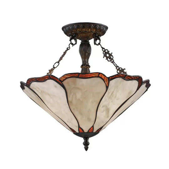 Tiffany Style Stained Glass Led Ceiling Light - 2 - Light Cone Semi Flush Mount 14’ W