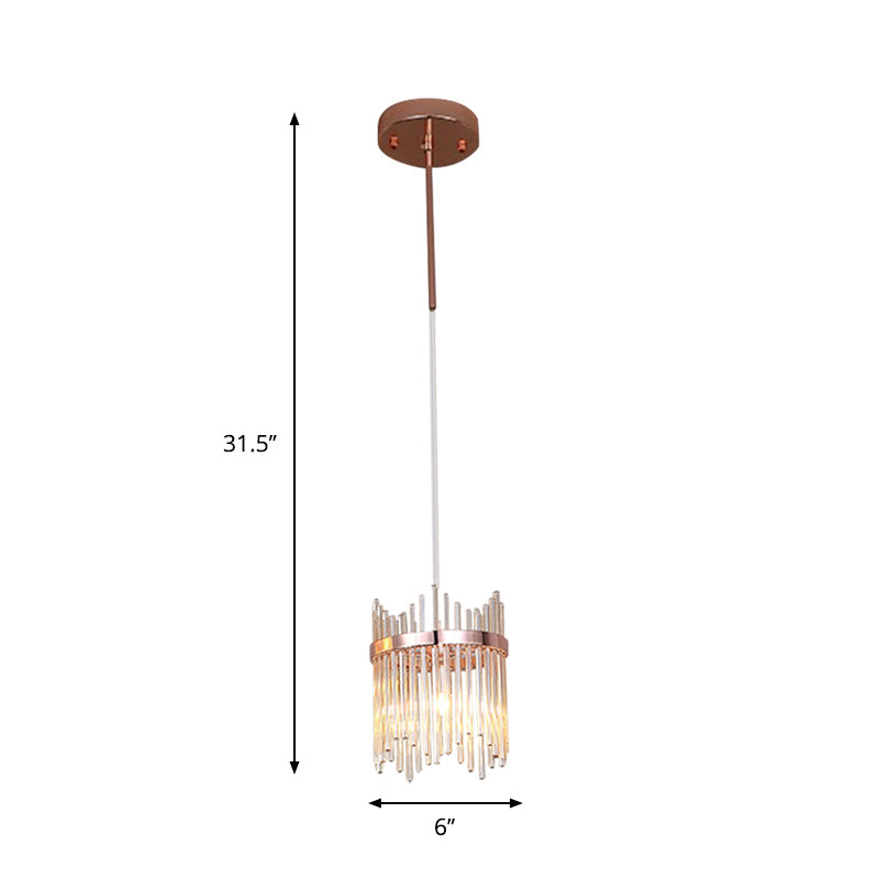 Rose Gold Modernism Ring Suspension Pendant Lamp With Crystal Rod And 1 Bulb