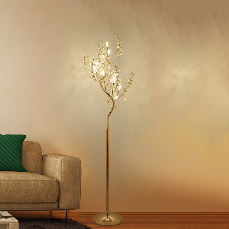 Modern Gold Led Standing Light: Cut Crystal Tree Design For Living Room Ambiance