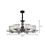 Black Crystal Starburst Chandelier - Elegant 6/8 Bulbs Hanging Lamp For Living Room