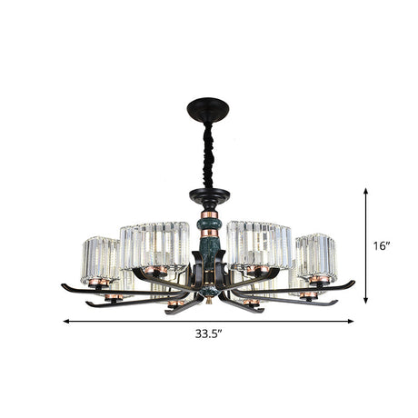 Black Crystal Starburst Chandelier - Elegant 6/8 Bulbs Hanging Lamp For Living Room