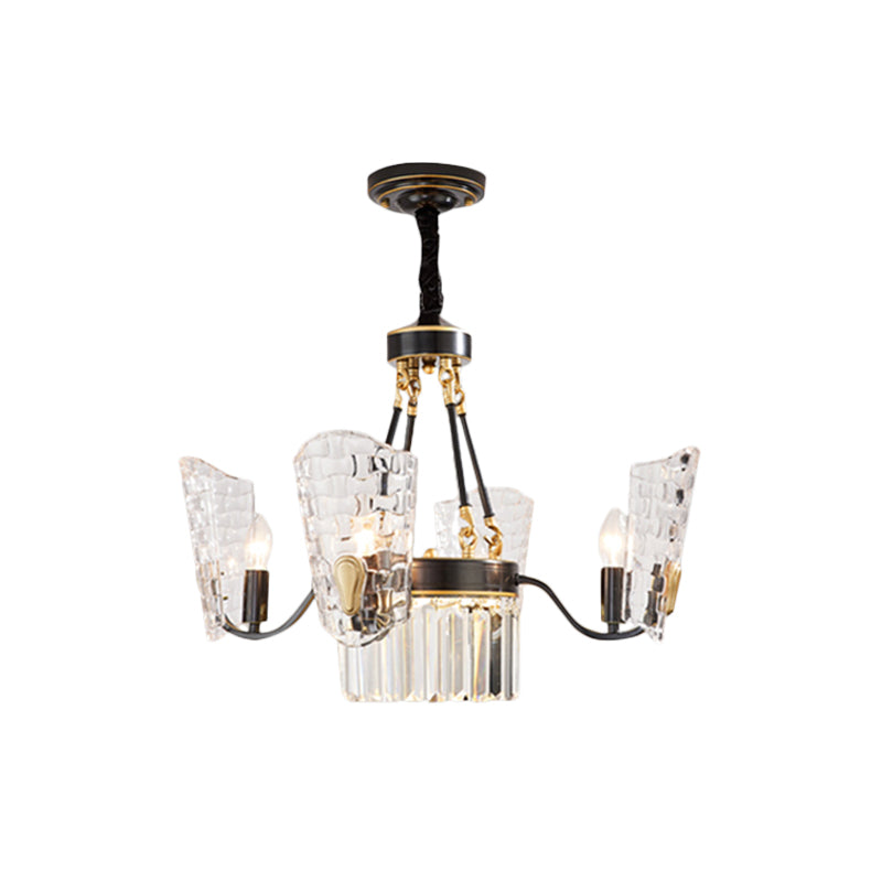 Modern Clear Crystal Glass Kitchen Chandelier With Shield Design - 4/6 Bulb Suspension Pendant In