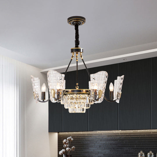 Modern Clear Crystal Glass Kitchen Chandelier With Shield Design - 4/6 Bulb Suspension Pendant In