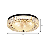 5-Bulb Textured Glass Dome Flush Mount Light In Black With Crystal Accent