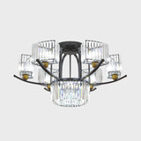 Modern Sputnik Crystal Block Flush Light Fixture - 9/12 Head Semi Mount In Black