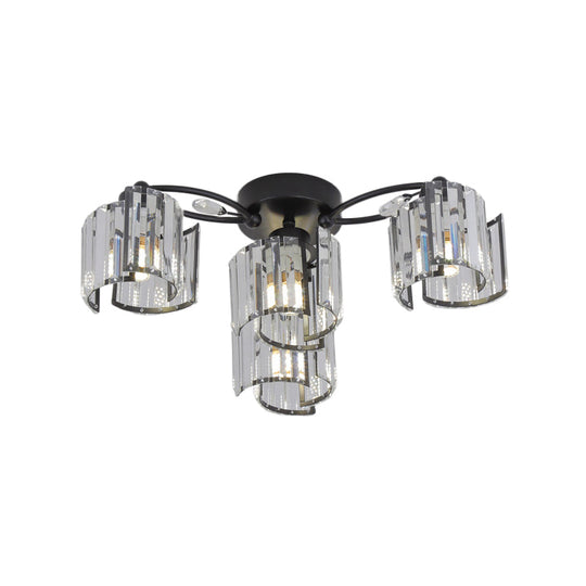 Contemporary Clear Crystal Block Semi - Mount 4/6 - Light Fixture - Black Finish