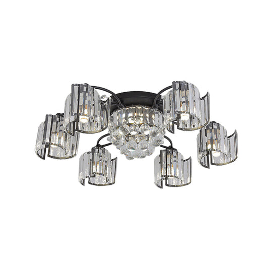 Contemporary Clear Crystal Block Semi - Mount 4/6 - Light Fixture - Black Finish