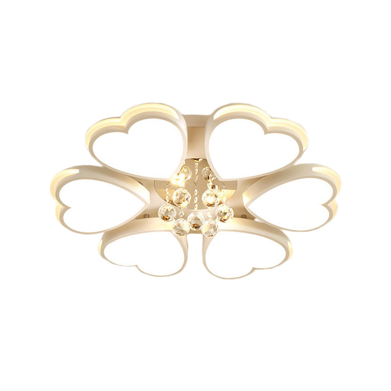 Modern Heart-Shaped Acrylic Flush Mount Light With Crystal Ball - 6 Bulbs White Perfect For Living