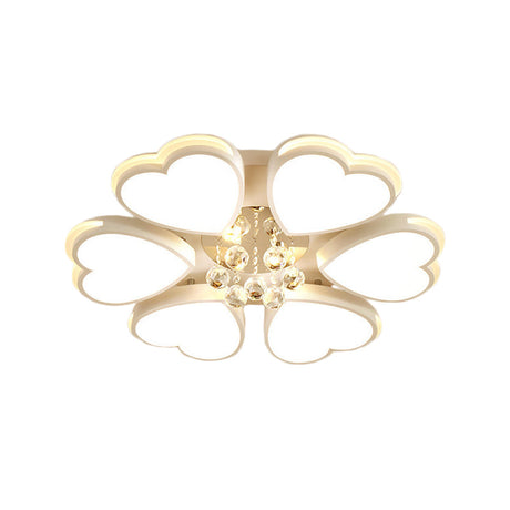 Modern Heart-Shaped Acrylic Flush Mount Light With Crystal Ball - 6 Bulbs White Perfect For Living
