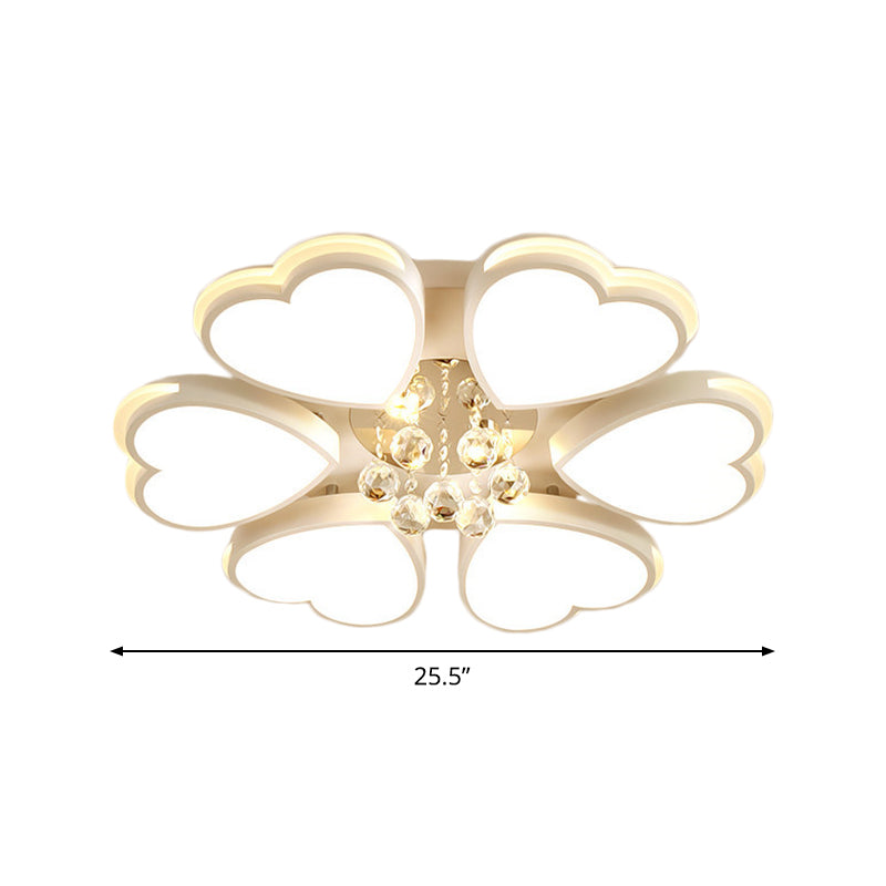Modern Heart-Shaped Acrylic Flush Mount Light With Crystal Ball - 6 Bulbs White Perfect For Living