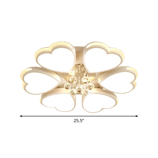 Modern Heart-Shaped Acrylic Flush Mount Light With Crystal Ball - 6 Bulbs White Perfect For Living
