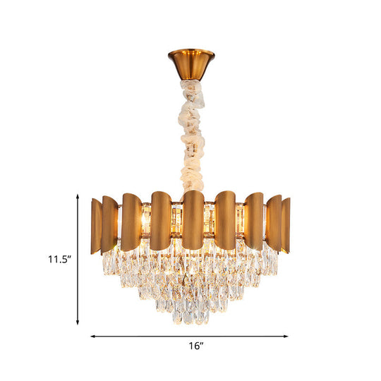 Modern Crystal Suspension Lamp: Tapered Brass Chandelier Lighting For Dining Room