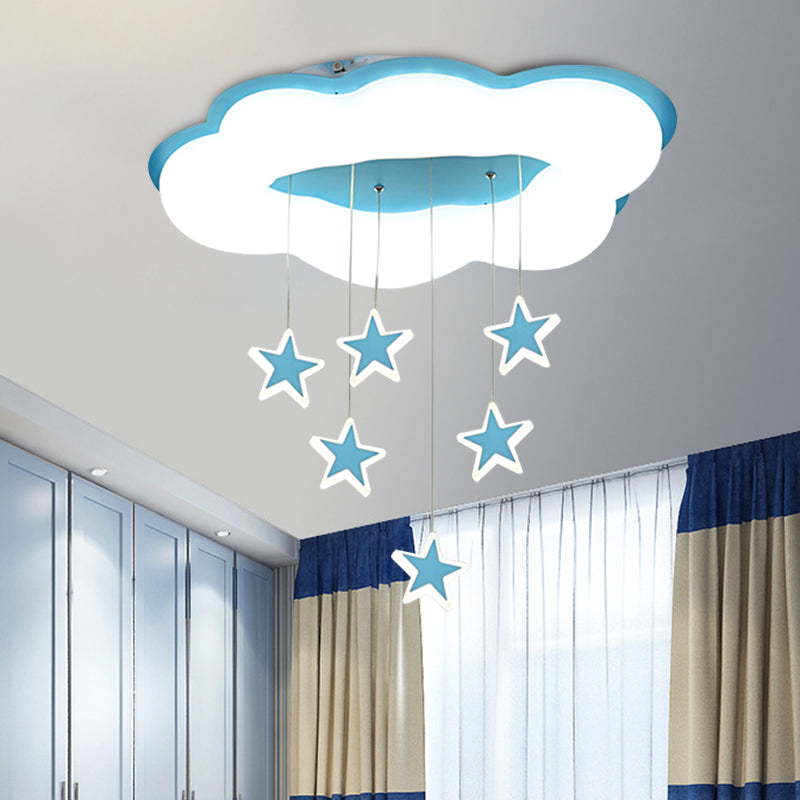 Cartoon Cloud And Star Flushmount Led Ceiling Light For Bedroom - Acrylic Pink/Blue Design Blue /
