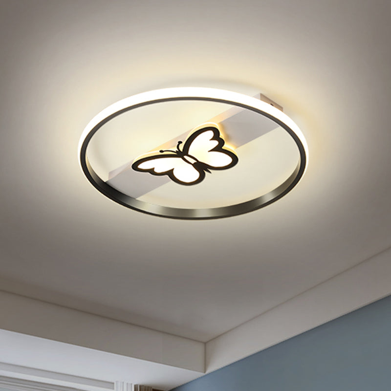 Nordic Black Butterfly Flush Mount Led Ceiling Light Fixture With Acrylic Shade In Warm/White