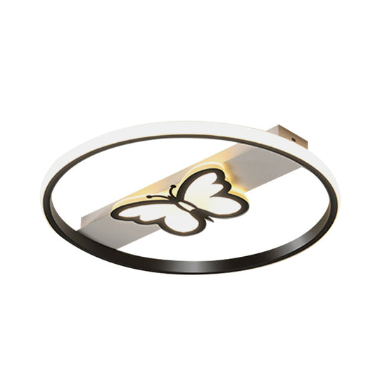 Nordic Black Butterfly Flush Mount Led Ceiling Light Fixture With Acrylic Shade In Warm/White
