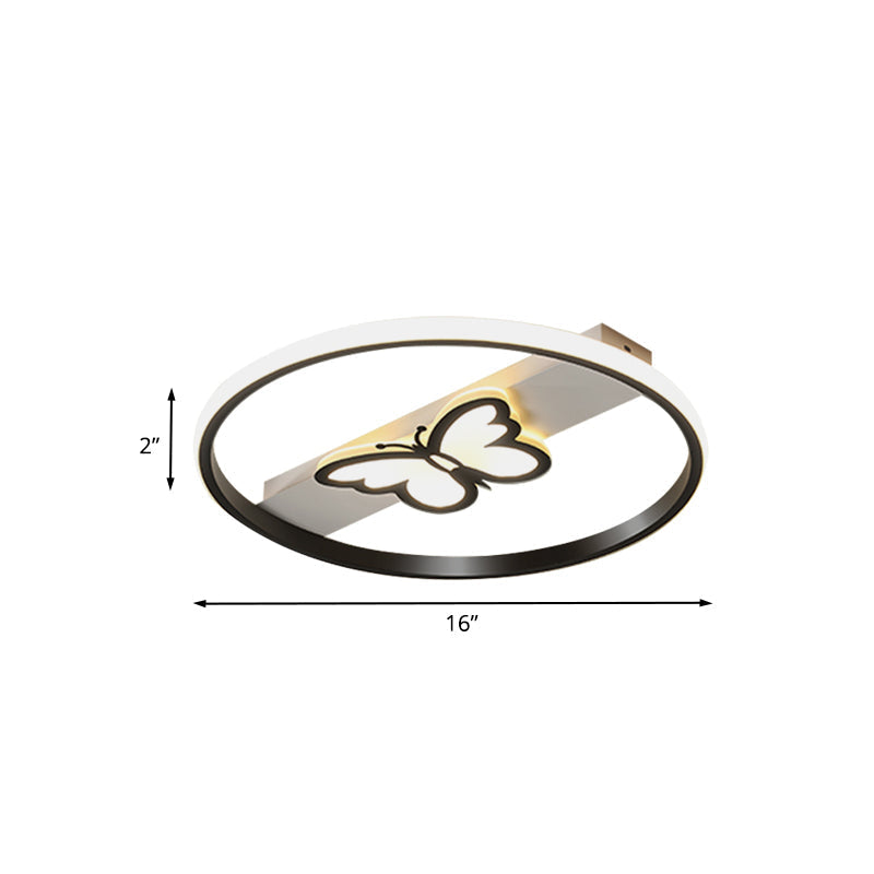 Nordic Black Butterfly Flush Mount Led Ceiling Light Fixture With Acrylic Shade In Warm/White