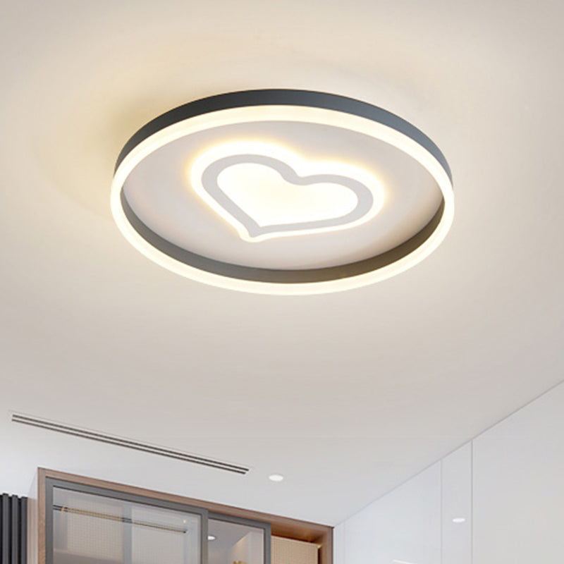 Grey Acrylic Led Ceiling Lamp: Modern Circular Flush Light With Butterfly/Loving Heart Design For