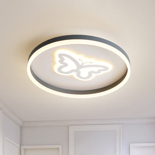 Grey Acrylic Led Ceiling Lamp: Modern Circular Flush Light With Butterfly/Loving Heart Design For