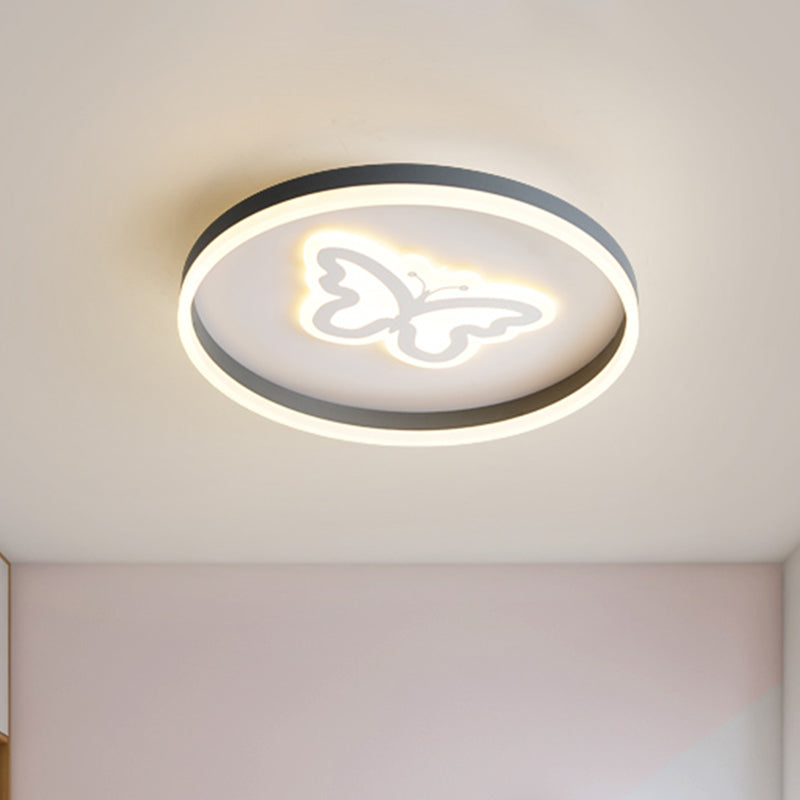 Grey Acrylic Led Ceiling Lamp: Modern Circular Flush Light With Butterfly/Loving Heart Design For