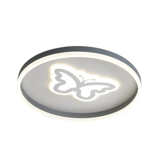 Grey Acrylic Led Ceiling Lamp: Modern Circular Flush Light With Butterfly/Loving Heart Design For