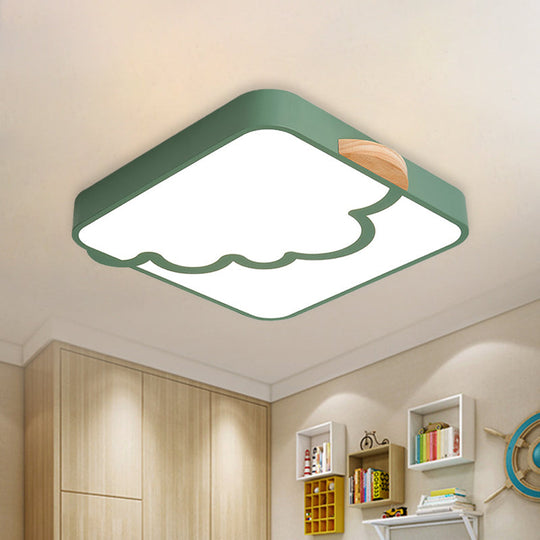 Minimalist Acrylic Led Ceiling Flush Mount In Grey/White/Green With Wood Detail Green
