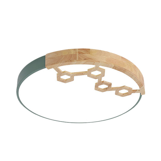 Modern Acrylic Circle Flush Ceiling Light With Wood Design - Led Spotlight In Grey/White/Green