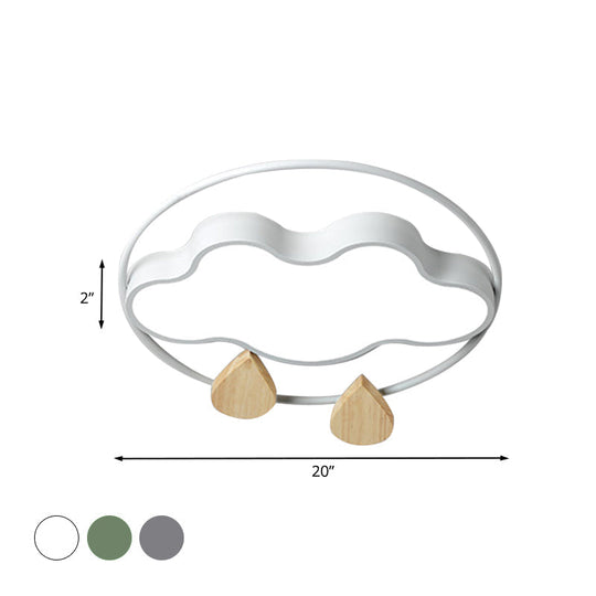 Modern Cloud Bedroom Ceiling Light With Acrylic Led Wood Raindrop Design (Grey/White/Green)