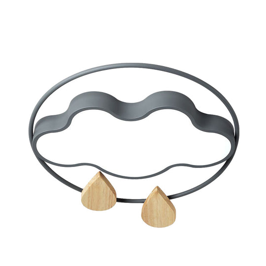 Modern Cloud Bedroom Ceiling Light With Acrylic Led Wood Raindrop Design (Grey/White/Green)