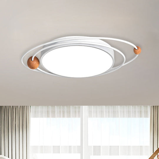 Nordic Led Flush Mount Ceiling Light With Acrylic Ring And Wood Ball In Grey/White/Blue