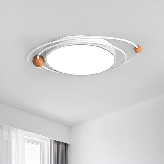 Nordic Led Flush Mount Ceiling Light With Acrylic Ring And Wood Ball In Grey/White/Blue