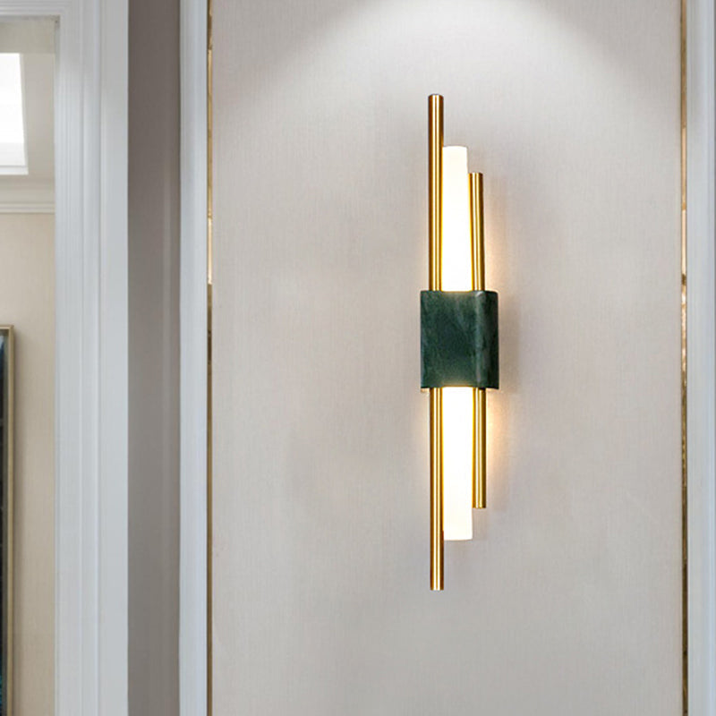 Modern Led Marble Rectangle Wall Light With Slim Tube Detail In White/Warm White/Green Color Option