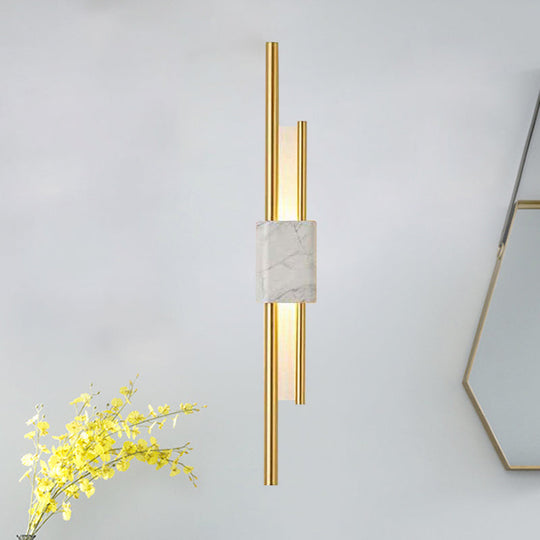 Modern Led Marble Rectangle Wall Light With Slim Tube Detail In White/Warm White/Green Color Option