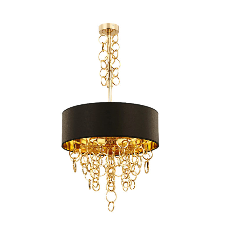 Modern Metal 3-Light Ceiling Chandelier With Multi Rings: Black And Gold Contemporary Pendant