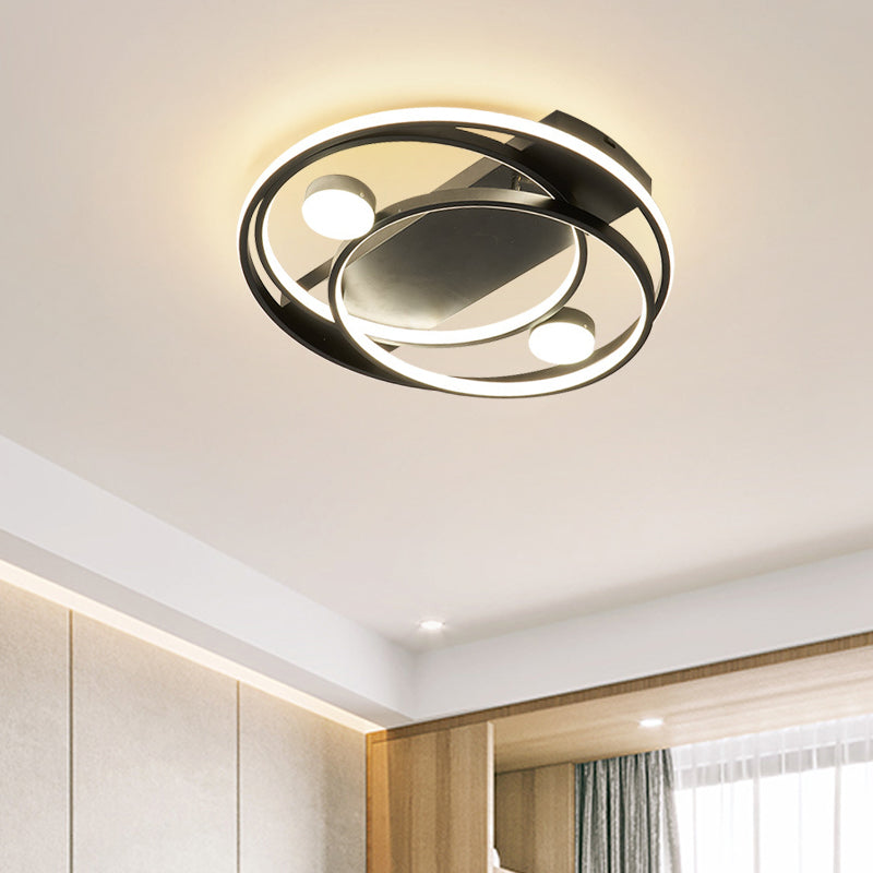 Metal Halo Ring Led Flush Mount Fixture In Black/Gold For Bedroom - 16/19.5 Dia White/Warm Light