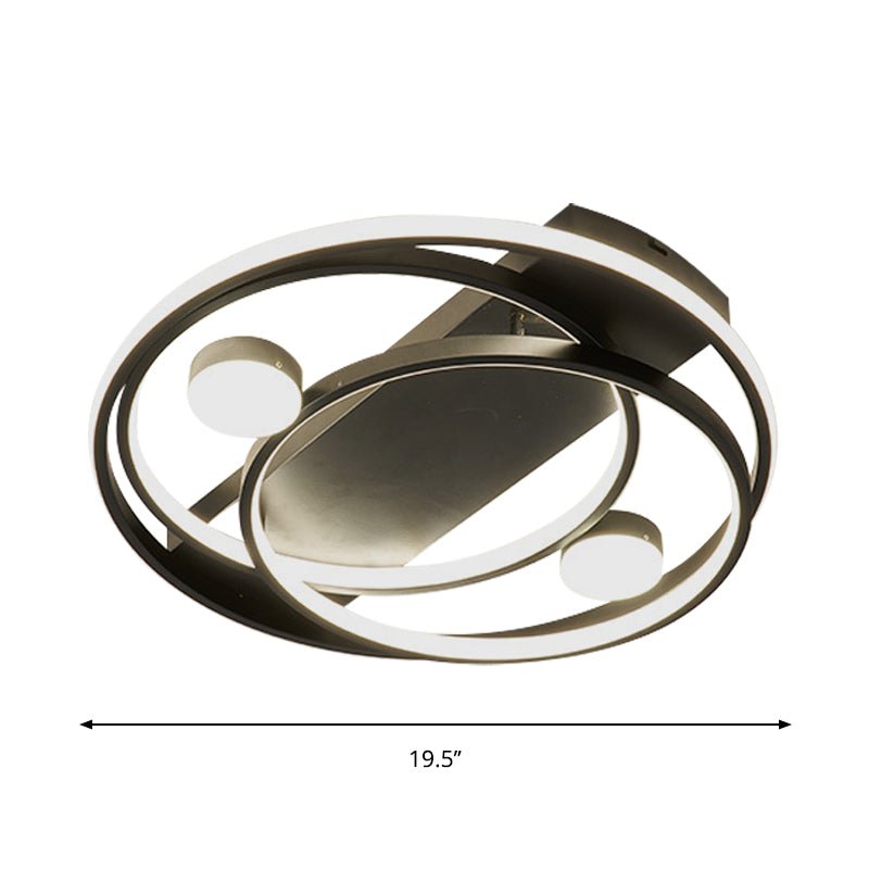 Metal Halo Ring Led Flush Mount Fixture In Black/Gold For Bedroom - 16/19.5 Dia White/Warm Light