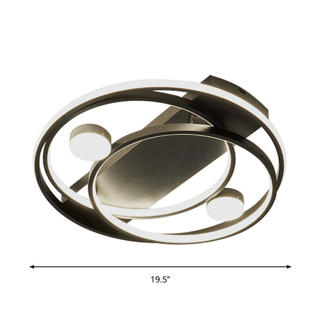 Metal Halo Ring Led Flush Mount Fixture In Black/Gold For Bedroom - 16/19.5 Dia White/Warm Light