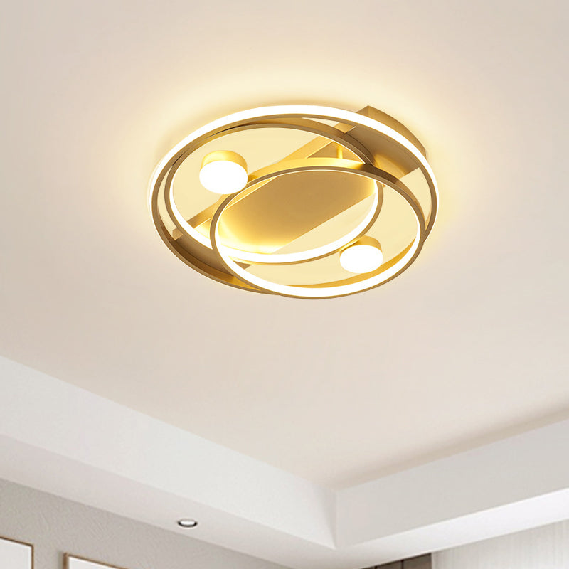 Metal Halo Ring Led Flush Mount Fixture In Black/Gold For Bedroom - 16’/19.5’ Dia White/Warm